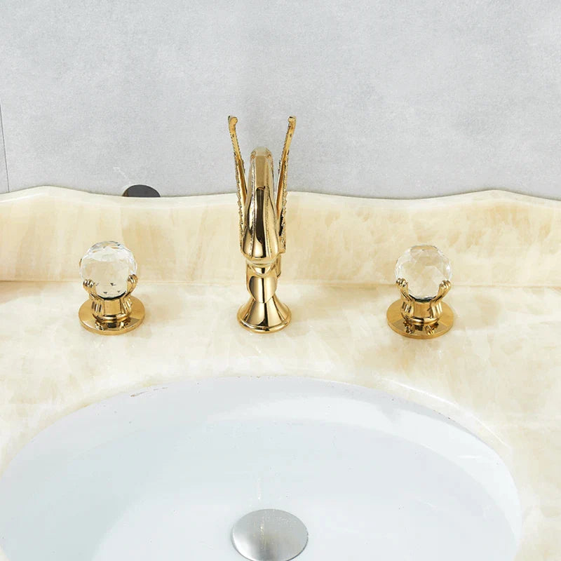 ALDO Plumbing Fixture Hardware & Parts > Faucet Accessories > Faucet Handles & Controls Contemporary  Swan Bathroom Basin Faucet Brass Deck Mounted Double Crystal Handles