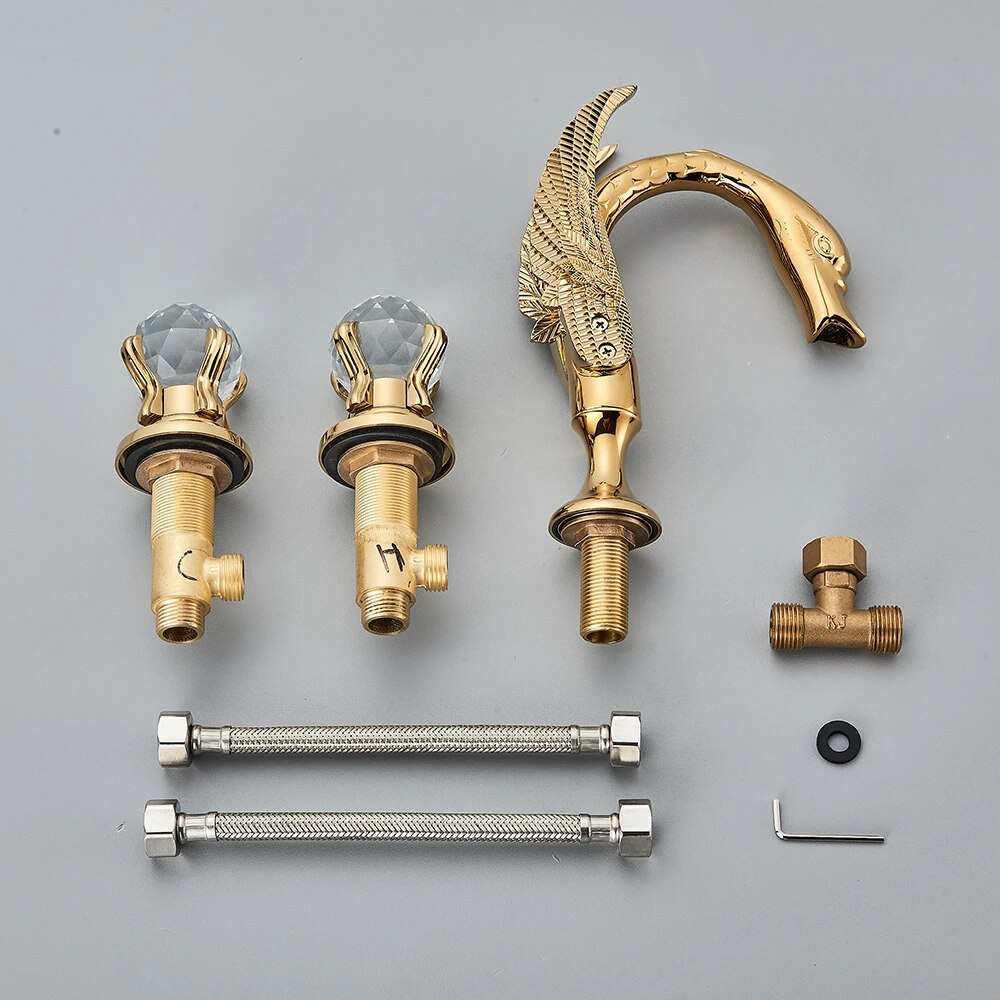 ALDO Plumbing Fixture Hardware & Parts > Faucet Accessories > Faucet Handles & Controls Contemporary  Swan Bathroom Basin Faucet Brass Deck Mounted Double Crystal Handles