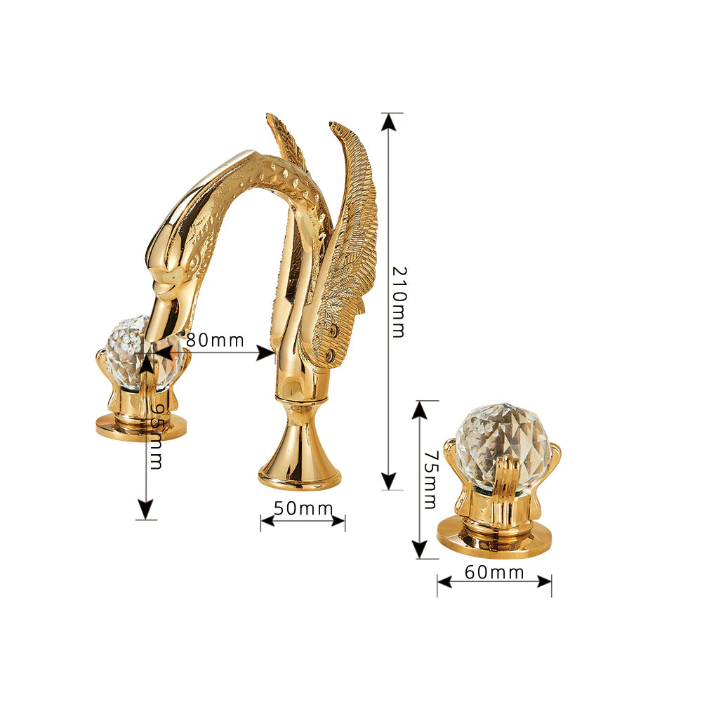 ALDO Plumbing Fixture Hardware & Parts > Faucet Accessories > Faucet Handles & Controls Contemporary  Swan Bathroom Basin Faucet Brass Deck Mounted Double Crystal Handles