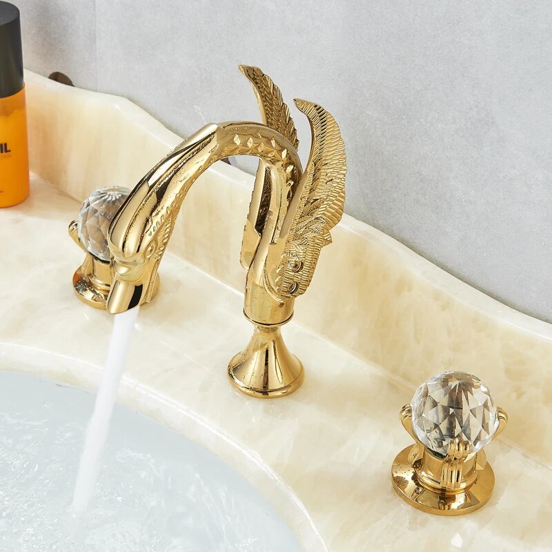 ALDO Plumbing Fixture Hardware & Parts > Faucet Accessories > Faucet Handles & Controls Contemporary  Swan Bathroom Basin Faucet Brass Deck Mounted Double Crystal Handles