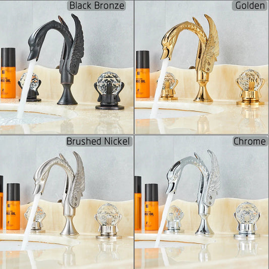 ALDO Plumbing Fixture Hardware & Parts > Faucet Accessories > Faucet Handles & Controls Contemporary  Swan Bathroom Basin Faucet Brass Deck Mounted Double Crystal Handles