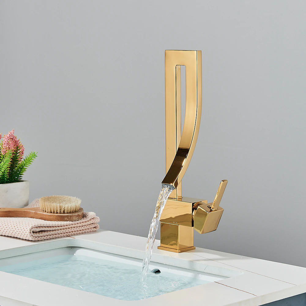 ALDO Plumbing Fixture Hardware & Parts > Faucet Accessories > Faucet Handles & Controls Luxury Contemporary  Style Bathroom Waterfall  Twisted Tower Basin Faucet.