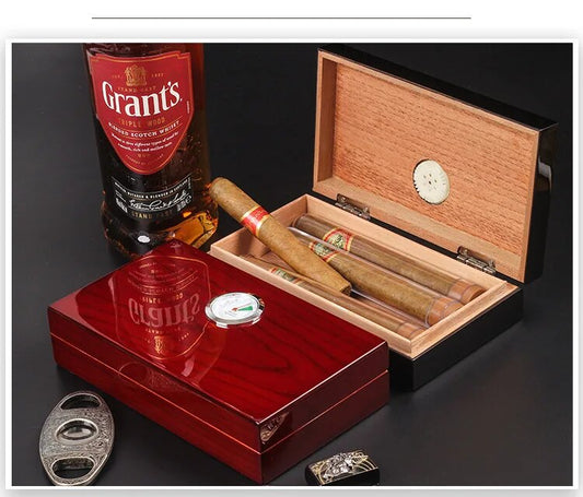 ALDO Smoking Accessories > Ashtrays Brown Cigar Case Cuban Humidor 4pcs Portable Cigar Travel Meter Baked Lacquer Double Layer Cedar Wood