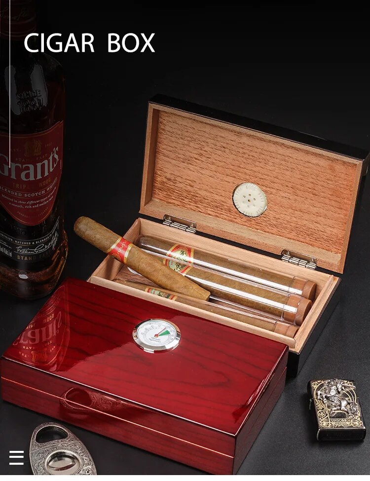 ALDO Smoking Accessories > Ashtrays Cigar Case Cuban Humidor 4pcs Portable Cigar Travel Meter Baked Lacquer Double Layer Cedar Wood