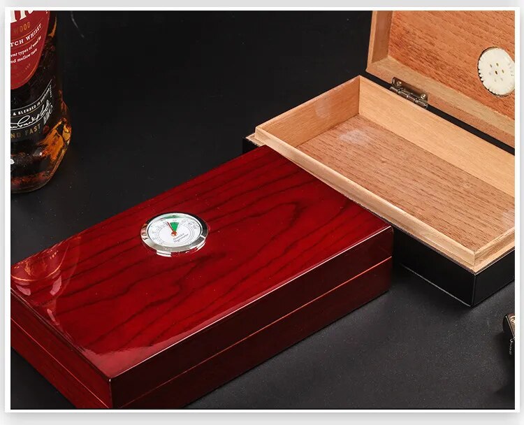 ALDO Smoking Accessories > Ashtrays Cigar Case Cuban Humidor 4pcs Portable Cigar Travel Meter Baked Lacquer Double Layer Cedar Wood