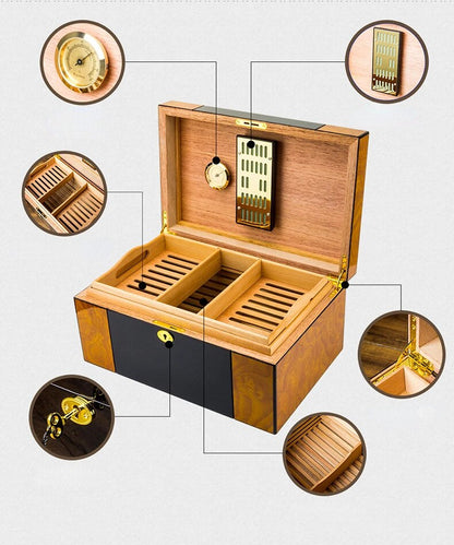 ALDO Smoking Accessories > Ashtrays Cohiba Large Capacity Cigar Humidor Humidity Meter Baked Lacquer Applique Double Layer Cedar Wood
