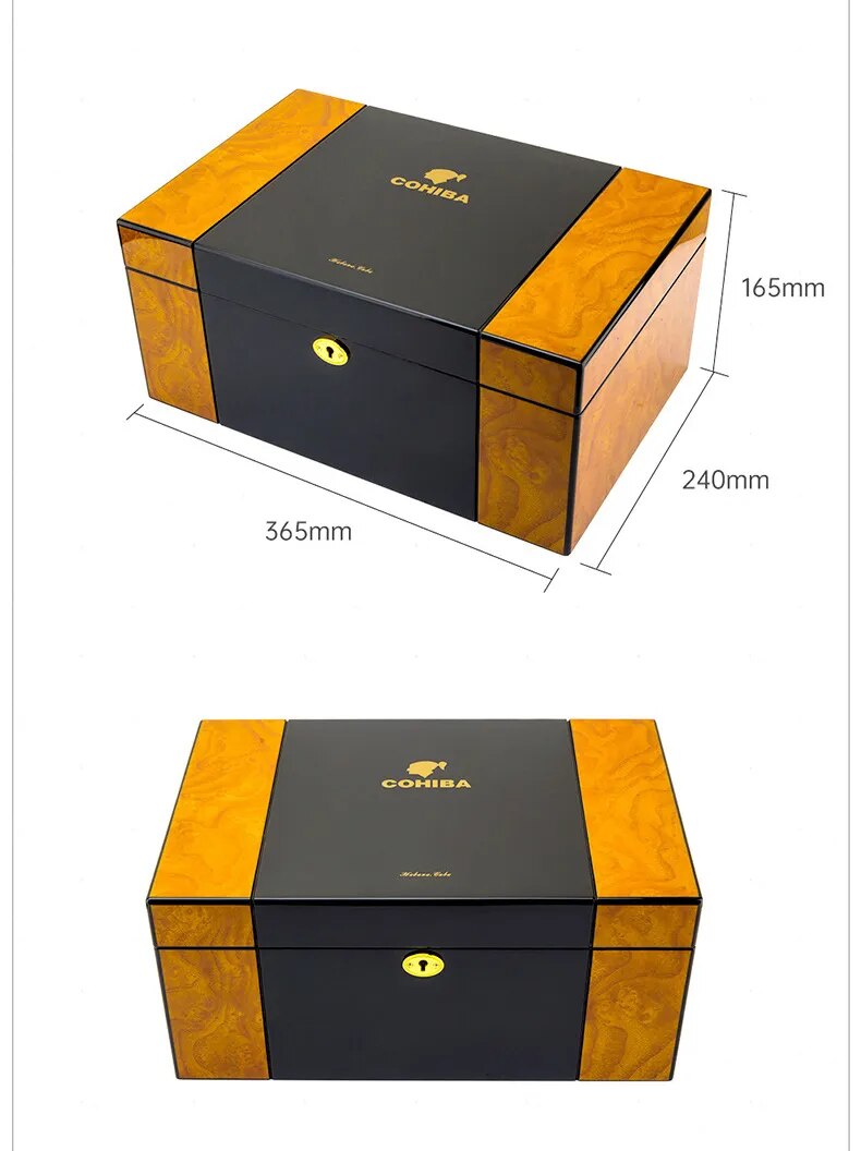 ALDO Smoking Accessories > Ashtrays Cohiba Large Capacity Cigar Humidor Humidity Meter Baked Lacquer Applique Double Layer Cedar Wood