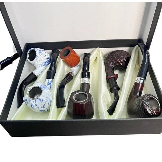 ALDO Smoking Accessories > Ashtrays Collectible 6 Pcs Set Classic Style Wood and Resin Tobacco Smoking Pipes Best Gift