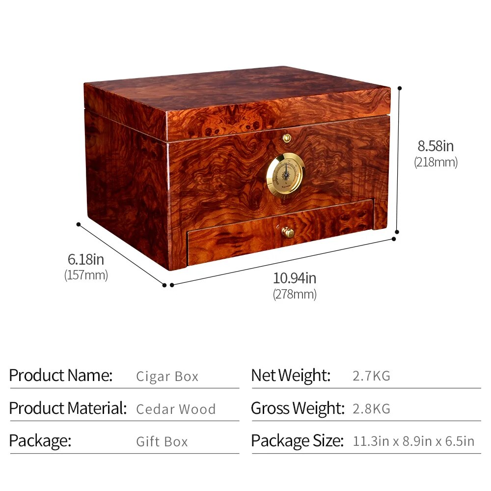 ALDO Smoking Accessories > Ashtrays Luxury Cigar Humidor 2 Layers Spanish Cedar Wood Cigar Box With Hygrometer Moisturizing Cabinet Fit 50 PCS