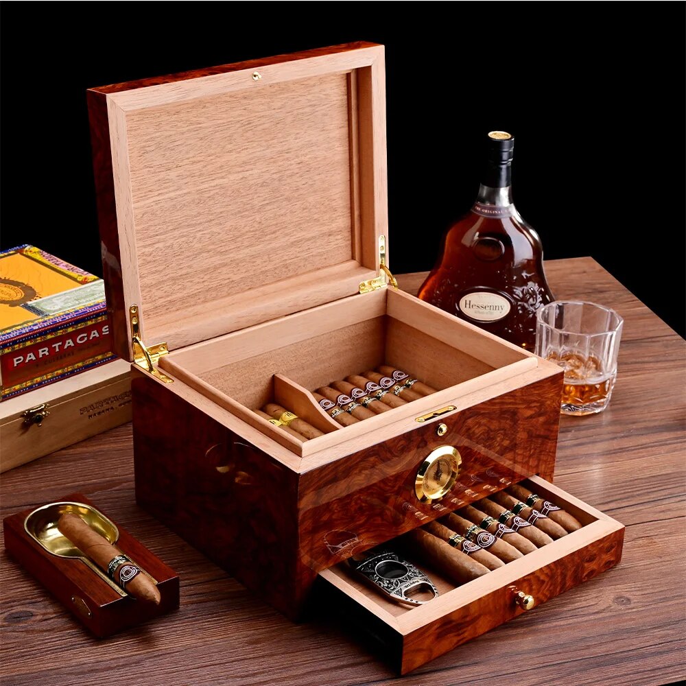 ALDO Smoking Accessories > Ashtrays Luxury Cigar Humidor 2 Layers Spanish Cedar Wood Cigar Box With Hygrometer Moisturizing Cabinet Fit 50 PCS