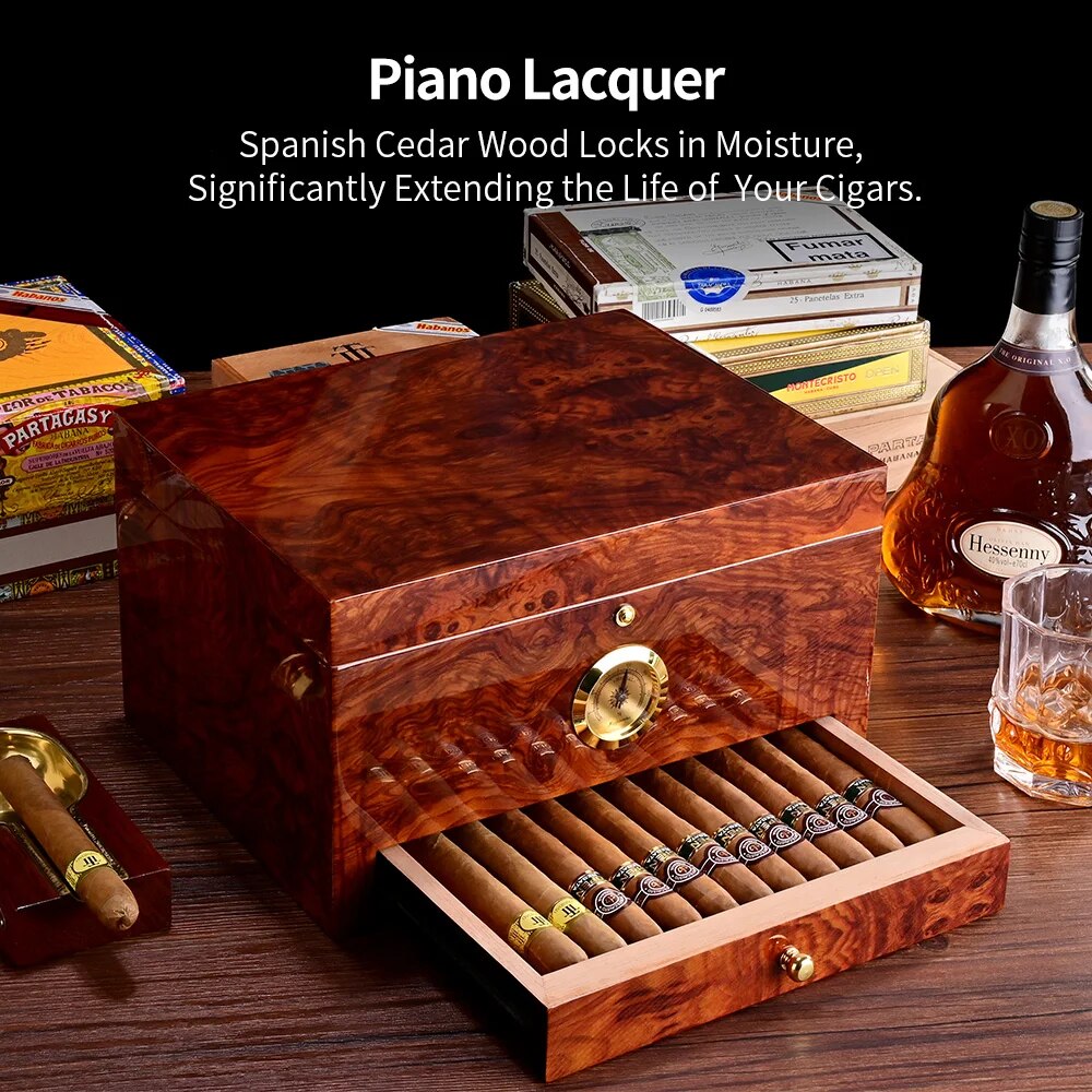 ALDO Smoking Accessories > Ashtrays Luxury Cigar Humidor 2 Layers Spanish Cedar Wood Cigar Box With Hygrometer Moisturizing Cabinet Fit 50 PCS