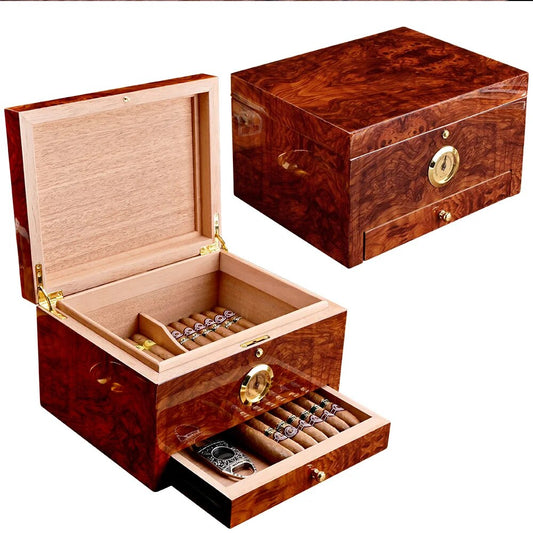 ALDO Smoking Accessories > Ashtrays Luxury Cigar Humidor 2 Layers Spanish Cedar Wood Cigar Box With Hygrometer Moisturizing Cabinet Fit 50 PCS