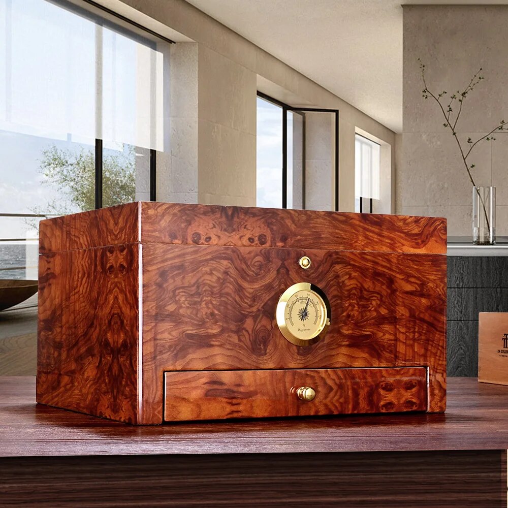 ALDO Smoking Accessories > Ashtrays Luxury Cigar Humidor 2 Layers Spanish Cedar Wood Cigar Box With Hygrometer Moisturizing Cabinet Fit 50 PCS