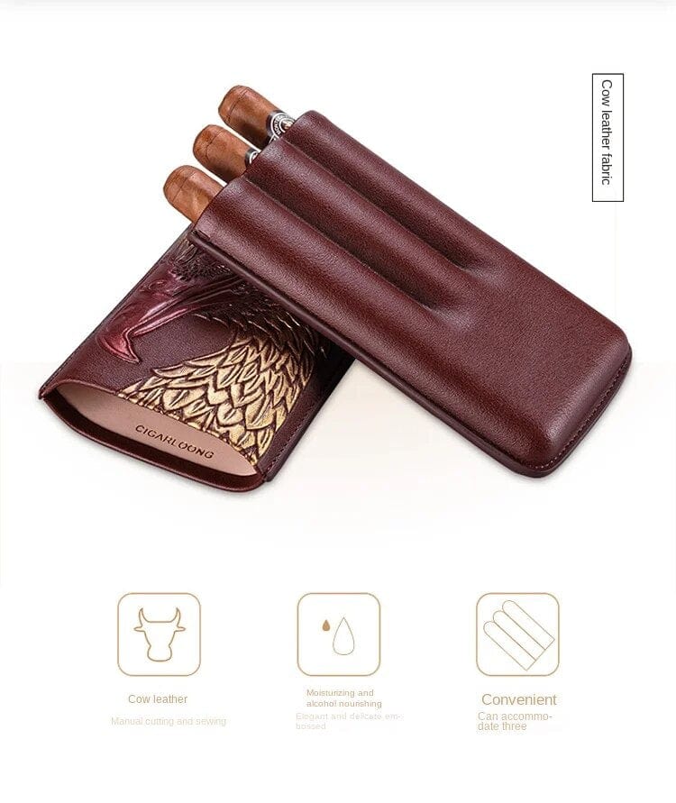 ALDO Smoking Accessories > Ashtrays Portable Cigar Embossed with American Eagle Cow Leather Humidor Holds Up To 3 Cigars