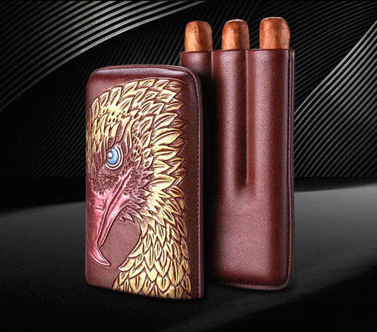 ALDO Smoking Accessories > Ashtrays Portable Cigar Embossed with American Eagle Cow Leather Humidor Holds Up To 3 Cigars