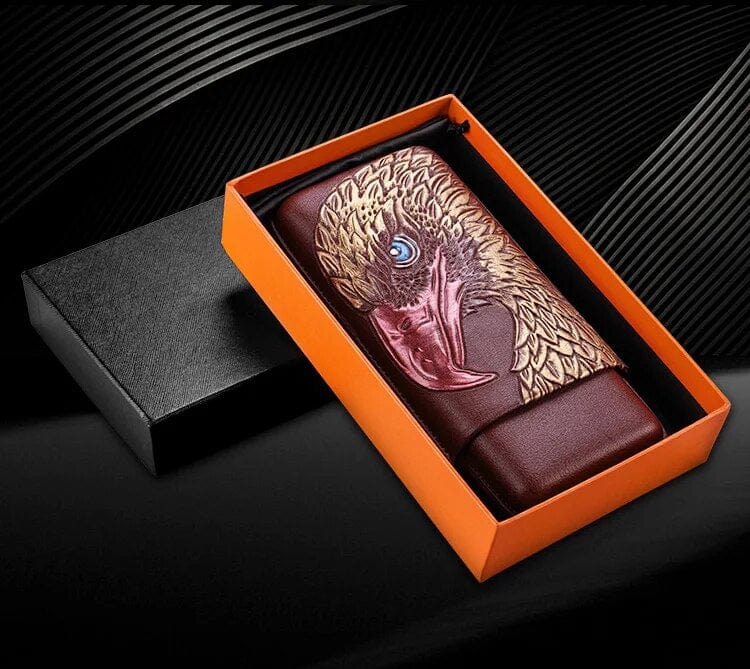 ALDO Smoking Accessories > Ashtrays Portable Cigar Embossed with American Eagle Cow Leather Humidor Holds Up To 3 Cigars