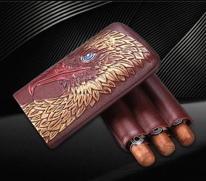 ALDO Smoking Accessories > Ashtrays Portable Cigar Embossed with American Eagle Cow Leather Humidor Holds Up To 3 Cigars