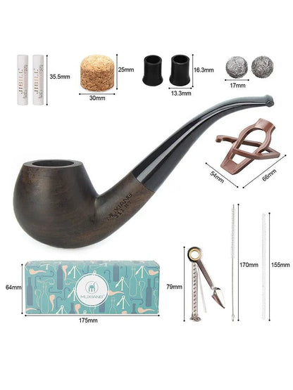 ALDO Smoking Accessories > Ashtrays Smoking  Handmade Solid Ebony Blackwood Tobacco Pipe with Cleaning Kit and Box Of Pipe Filters