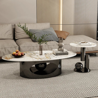 ALDO Tables > Accent Tables 100x50 Black Modern Elegant Black and Golden Marble Effect Coffee Tables