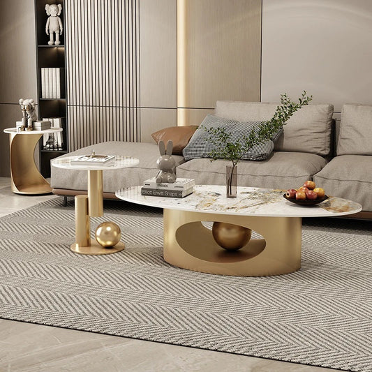 ALDO Tables > Accent Tables 100x50 Gold Modern Elegant Black and Golden Marble Effect Coffee Tables