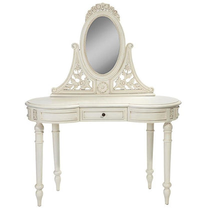 ALDO Tables > Accent Tables 45.5"Wx19"Dx57.5"H / new / wood French Victorian Hand-Carved Solid Mahogany Antique Replica Bedroom Vanity White Dressing Table With Mirror