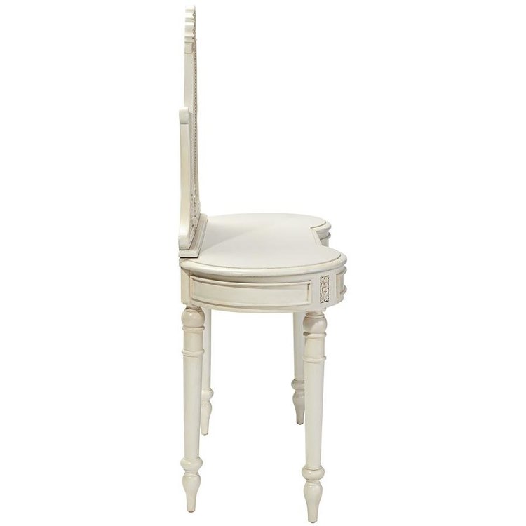 ALDO Tables > Accent Tables 45.5"Wx19"Dx57.5"H / new / wood French Victorian Hand-Carved Solid Mahogany Antique Replica Bedroom Vanity White Dressing Table With Mirror