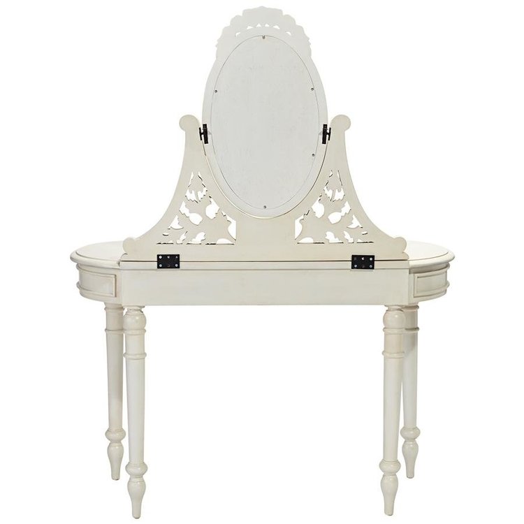 ALDO Tables > Accent Tables 45.5"Wx19"Dx57.5"H / new / wood French Victorian Hand-Carved Solid Mahogany Antique Replica Bedroom Vanity White Dressing Table With Mirror