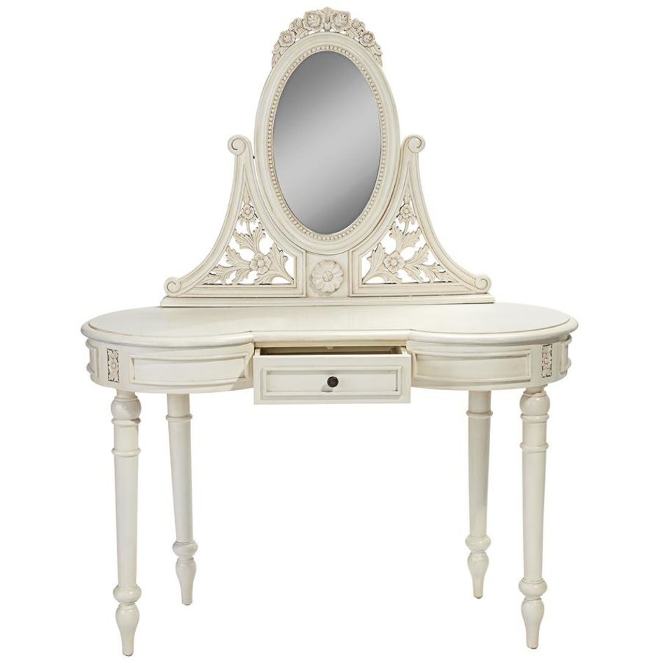 ALDO Tables > Accent Tables 45.5"Wx19"Dx57.5"H / new / wood French Victorian Hand-Carved Solid Mahogany Antique Replica Bedroom Vanity White Dressing Table With Mirror
