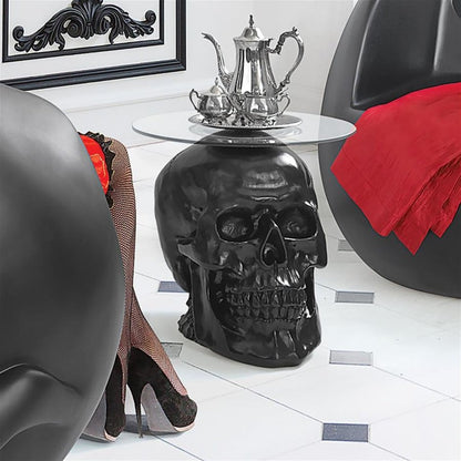 ALDO Tables > Accent Tables Black Cofee Tea Table Hand Carved Black Lost Souls Gothic Skull Glass-Topped Table