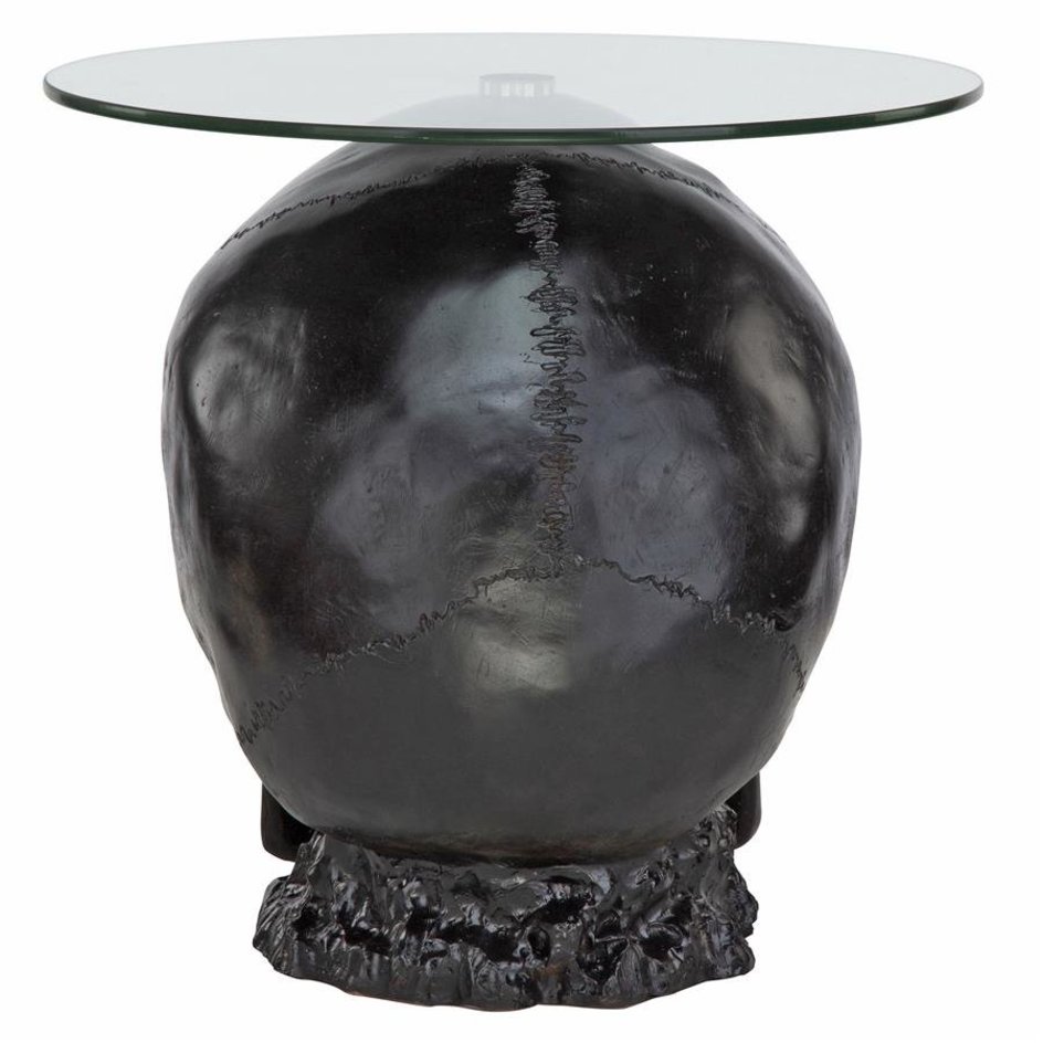 ALDO Tables > Accent Tables Black Cofee Tea Table Hand Carved Black Lost Souls Gothic Skull Glass-Topped Table