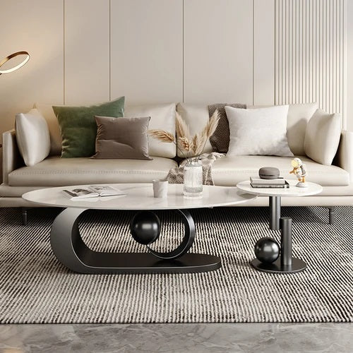 ALDO Tables > Accent Tables Black Modern Luxury Elegant Black and Golden Marble Effect Two  Coffee Tables Set