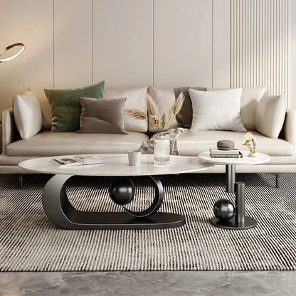 ALDO Tables > Accent Tables Black Modern Luxury Elegant Black and Golden Marble Effect Two  Coffee Tables Set