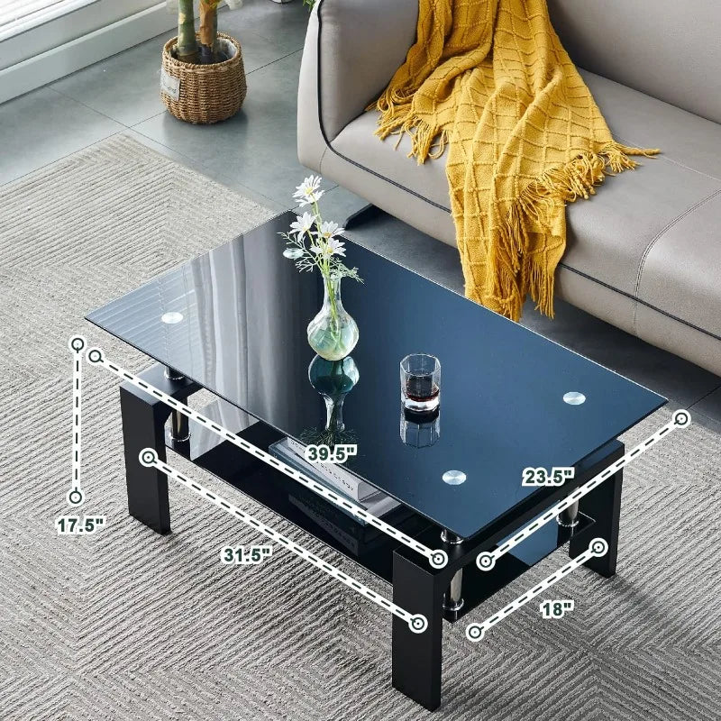 ALDO Tables > Accent Tables Black Modern Rectangle Wood Coffee Table With Glass Top