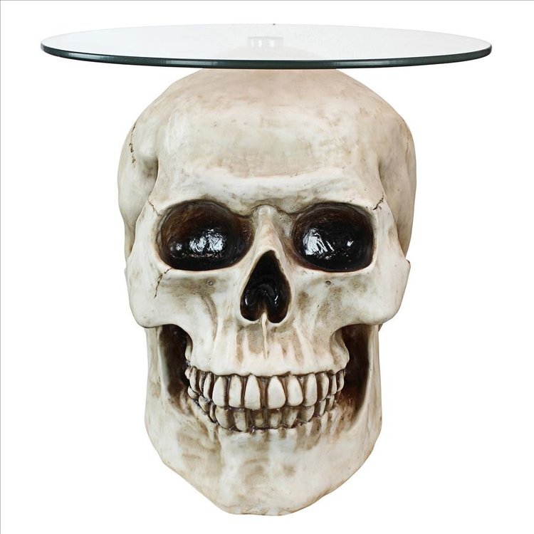 ALDO Tables > Accent Tables Bone Cofee Tea Table Hand Carved Bone Lost Souls Gothic Skull Glass-Topped Table