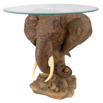 ALDO Tables > Accent Tables Brown Cofee Tea Side Fortune Elephant Trophy Glass-Topped Sculptural Table by Lord Earl Houghton's