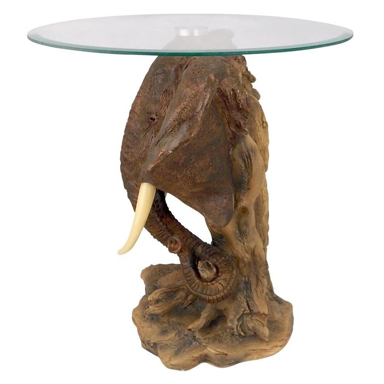 ALDO Tables > Accent Tables Brown Cofee Tea Side Fortune Elephant Trophy Glass-Topped Sculptural Table by Lord Earl Houghton's