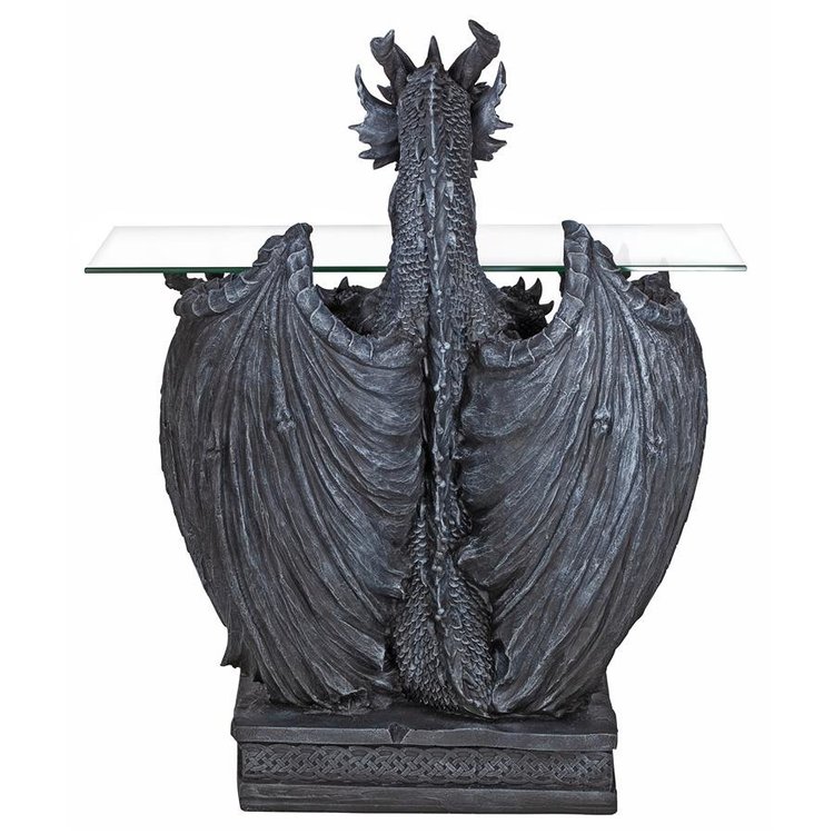 ALDO Tables > Accent Tables Dark Gray Cofee Tea Hand Carved Dragon Glass-Topped Sculptural Table By artist Gary Chang