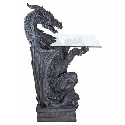 ALDO Tables > Accent Tables Dark Gray Cofee Tea Hand Carved Dragon Glass-Topped Sculptural Table By artist Gary Chang