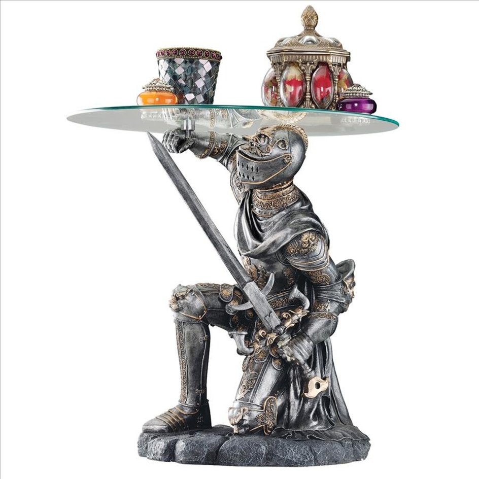 ALDO Tables > Accent Tables Dark Gray Cofee Tea Medieval  Gothic Knight Glass-Topped Sculptural Table by artist Gary Chang