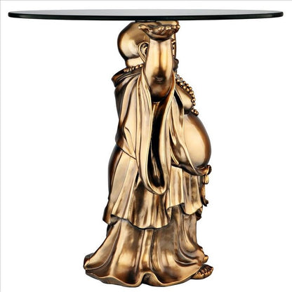 ALDO Tables > Accent Tables Feng Shui Decoration Jolly Hotei Buddha Glass-Topped Sculptural Table