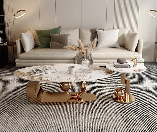 ALDO Tables > Accent Tables Gold Modern Luxury Elegant Black and Golden Marble Effect Two  Coffee Tables Set