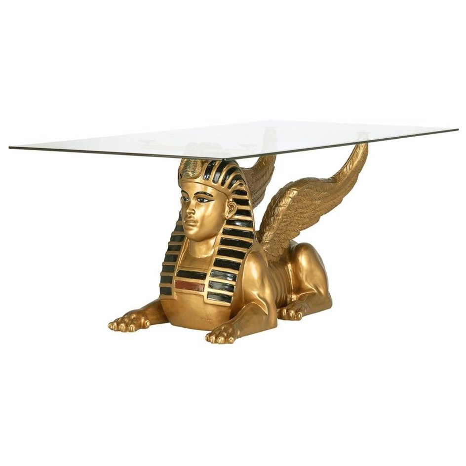 ALDO Tables > Accent Tables Gold / Rasin and Temper Glass Cofee Tea Golden 24 Karat Plate Egyptian Sphinx Glass-Topped Sculptural Table