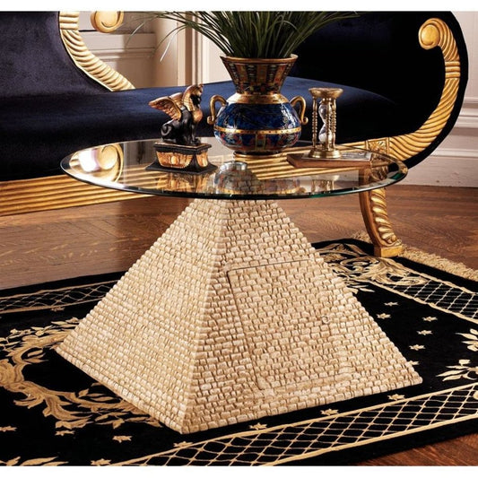 ALDO Tables > Accent Tables Gold / Rasin and Temper Glass Cofee Tea Golden 24 Karat Plated Great Egyptian Pyramid of Giza Sculptural Glass-Topped Table With Storage