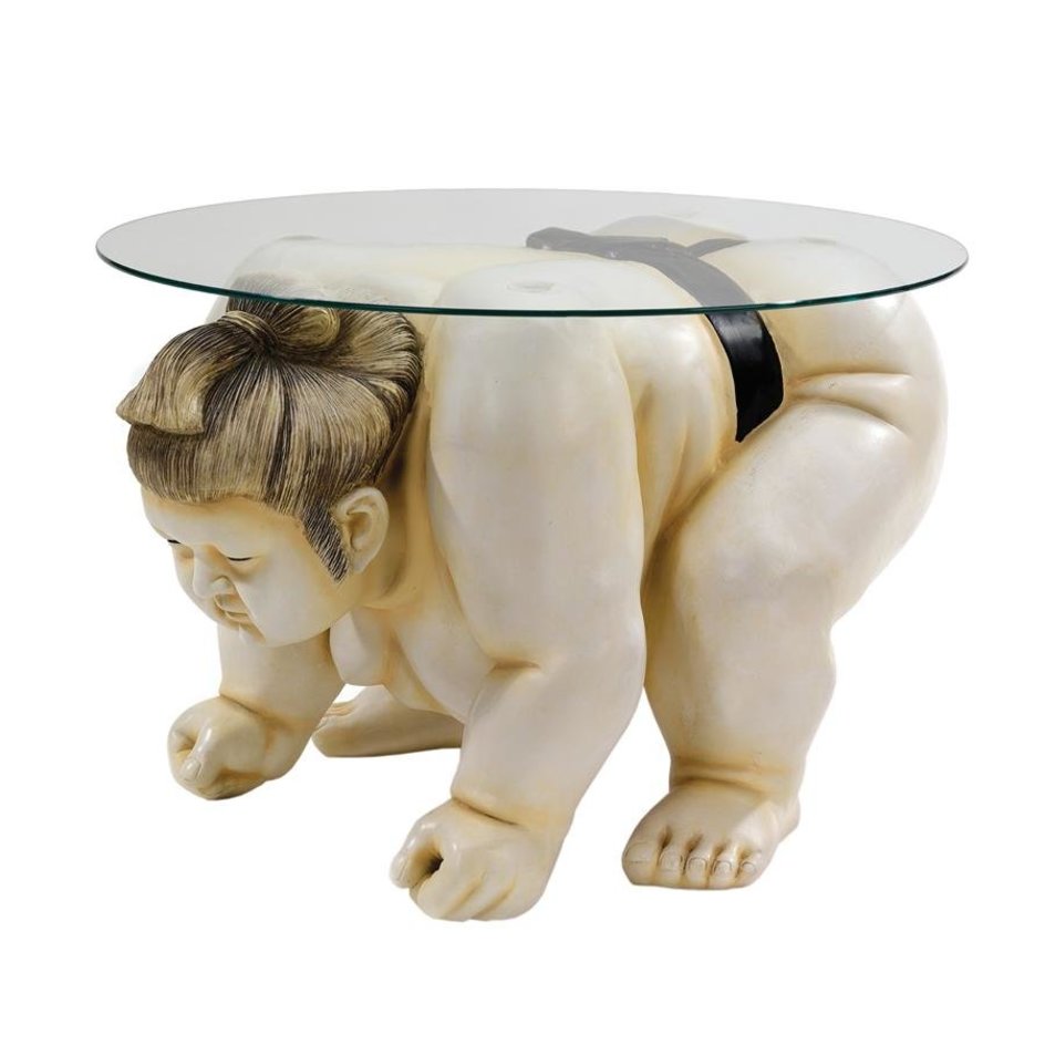 ALDO Tables > Accent Tables Japanese Sumo Wrestler Glass-Topped Sculptural Coffee Table
