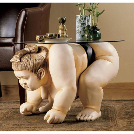 ALDO Tables > Accent Tables Japanese Sumo Wrestler Glass-Topped Sculptural Coffee Table