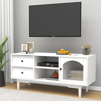 ALDO Tables > Accent Tables Modern Elegant White TV Stand Tables With Storage Compartments and Glass Door Cabinet