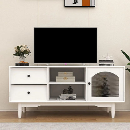 ALDO Tables > Accent Tables Modern Elegant White TV Stand Tables With Storage Compartments and Glass Door Cabinet