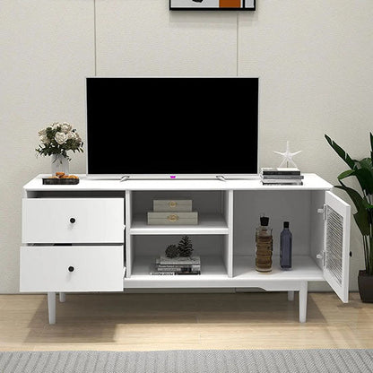ALDO Tables > Accent Tables Modern Elegant White TV Stand Tables With Storage Compartments and Glass Door Cabinet