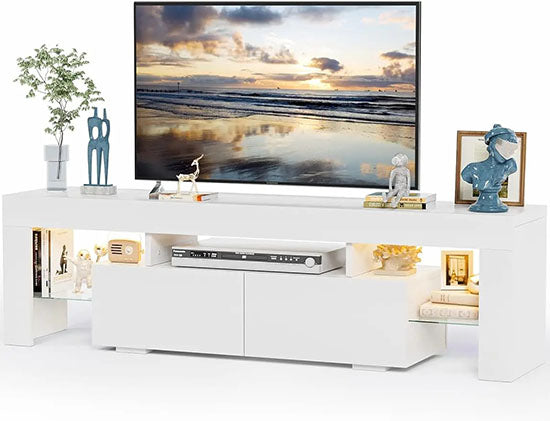 ALDO Tables > Accent Tables Modern Elegant White TV Stand Tables With Storage Compartments and LED Lights