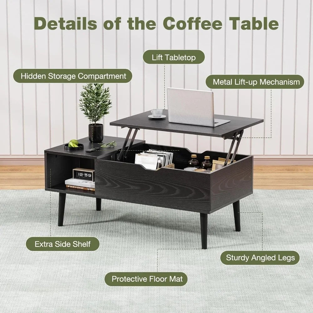 ALDO Tables > Accent Tables Modern Lift Top Coffee  Computor Table With Storage Shelf and Hidden Compartment